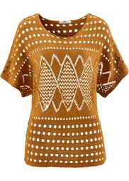 Ажурный пуловер с коротким рукавом (цвет белой шерсти) Bonprix
