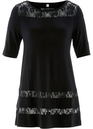 Удлиненная футболка с кружевом (лососевый) Bonprix