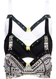 Бюстгальтер (3 шт.), чашка F (с рисунком + черный + белый) Bonprix