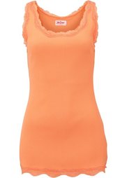 Удлиненный топ в резинку с кружевной отделкой (черный) Bonprix