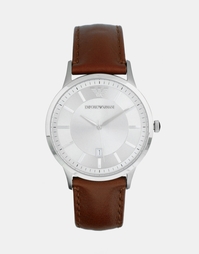 Наручные часы с кожаным ремешком коричневого цвета Emporio Armani AR24