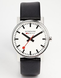 Большие кварцевые часы на кожаном ремешке Mondaine Evo - Черный