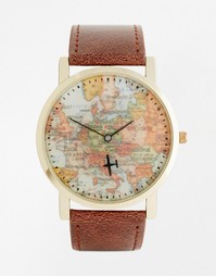 Часы с картой мира на циферблате ASOS - Коричневый