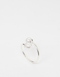 Двойное незамкнутое кольцо с искусственным жемчугом ASOS - Серебряный