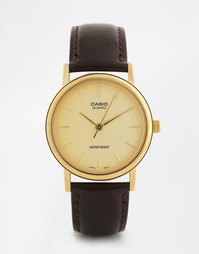 Часы с коричневым кожаным ремешком Casio MTP1095Q-9A - Коричневый