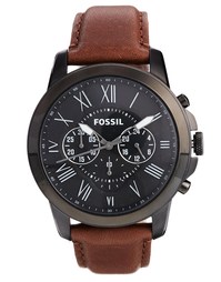 Часы с хронографом и коричневым кожаным ремешком Fossil Grant FS4885