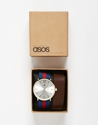 Часы со съемным кожаным ремешком ASOS - Коричневый