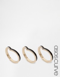 Набор из 3 черных эмалированных колец ASOS CURVE - Черный