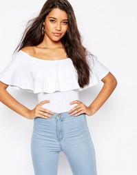 Боди-стринги с открытыми плечами и рюшами ASOS - Белый