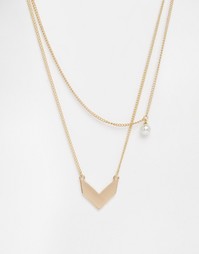 Многоярусное ожерелье с наконечником стрелы и искусственным жемчугом P Pieces