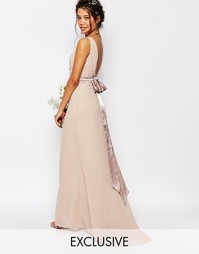 Платье макси с бантом на спинке TFNC WEDDING - Телесный