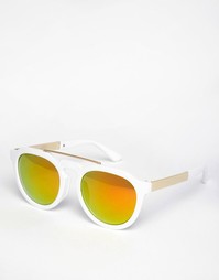 Белые круглые солнцезащитные очки с зеркальными стеклами и планкой AJ