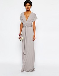 Длинное платье-трансформер с шлейфом TFNC WEDDING - Опаловый серый