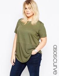 Футболка с контрастной вставкой в рубчик ASOS CURVE - Хаки