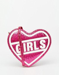 Розовая сумка через плечо в форме сердца с принтом 'Girls' Skinnydip