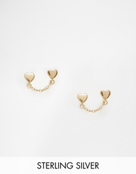 Позолоченные серебряные серьги‑гвоздики с сердечками ASOS