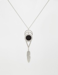 Длинное ожерелье с подвесками в виде луны и пера ASOS - Серебряный