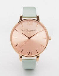 Большие часы с циферблатом цвета розового золота и бледно-зеленым реме Olivia Burton