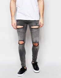 Супероблегающие джинсы SikSilk - Выбеленный серый