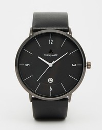 Черные часы с кожаным ремешком ASOS - Черный