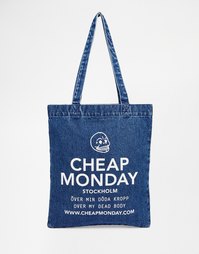 Джинсовая сумка-шоппер с oversize-логотипом Cheap Monday - Синий лув