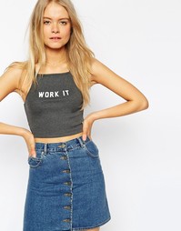 Укороченный топ с принтом Work It ASOS - Серый