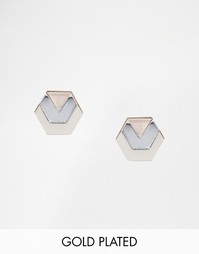 Серебристые серьги‑гвоздики в виде шестигранников Wolf &amp; Moon