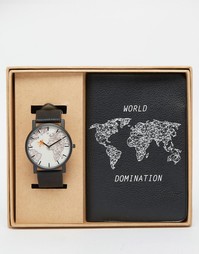 Подарочный набор с черными часами и обложкой для паспорта ASOS