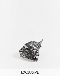 Серебристое кольцо с буйволом Reclaimed Vintage - Серебряный
