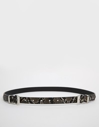 Узкий ремень с двумя пряжками и эффектом змеиной кожи ASOS - Черный