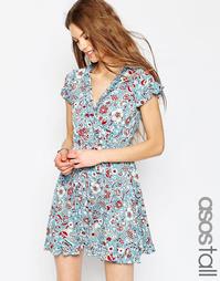 Чайное платье с оборками и винтажным цветочным принтом ASOS TALL