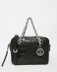 Черная сумка через плечо с отделкой под крокодиловую кожу Versace Jean