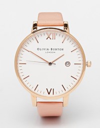 Большие часы с розовым кожаным ремешком Olivia Burthon Timeless