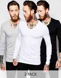 Комплект из 3 облегающих лонгсливов с V-образный вырезом ASOS - Скидка