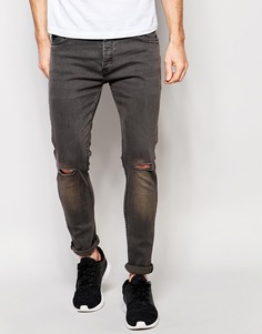 Темно-серые джинсы скинни с рваными коленками Brave Soul - Серый