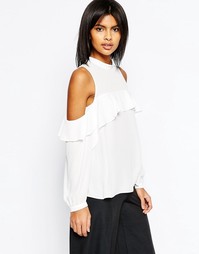 Топ с оборками и вырезами на плечах ASOS - Слоновая кость