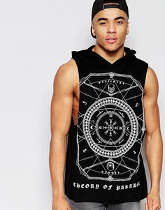 Длинная майка с капюшоном и принтом ASOS - Черный