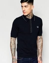 Темно-синяя вязаная футболка‑поло с контрастной отделкой Fred Perry La