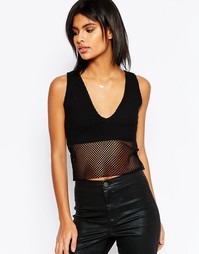 Укороченный сетчатый топ с глубоким вырезом ASOS - Черный