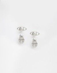 Серьги-гвоздики хамса и глаз ASOS - Античный серебряный