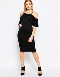 Облегающее платье c рюшами и приспущенными плечами Boohoo - Черный