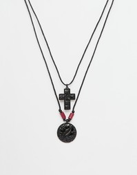 Набор черных веревочных ожерелий с перьями и крестами ASOS - Черный