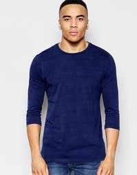 Облегающая футболка цвета индиго с рукавами 3/4 ASOS - Темно-синий