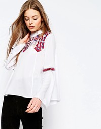 Блузка с сетчатой вставкой и вышивкой ASOS - Белый