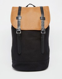 Черный брезентовый рюкзак со светло-коричневой отделкой ASOS - Черный