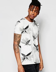Футболка в крапинку с цветочным принтом ASOS - Светло-серый