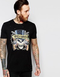 Свободная расклешенная футболка с эффектом износа и принтом Guns N' Ro Asos