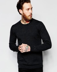 Темно-серый джемпер из мериносовой шерсти с круглым вырезом ASOS