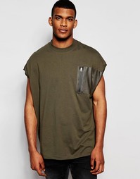 Oversize-футболка цвета хаки без рукавов и с карманом в стиле милитари Asos