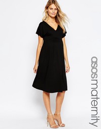 Платье миди для беременных с рукавом-бабочкой ASOS Maternity - Черный